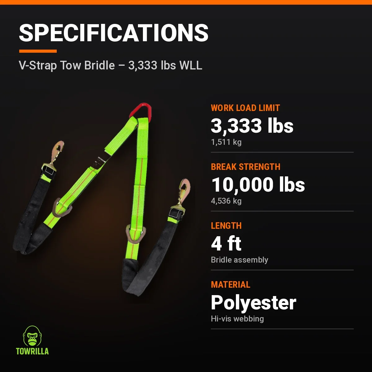 V-Strap Tow Bridle – 3,333 lbs WLL thumbnail 5